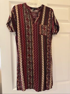 Forever 21 Burgundy and Cream Floral Stripe Dress